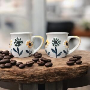 Jhaji Ceramics Ceramic 3D Floral Pattern Mug | Daisy Bloom Design | 250ml Microwave & Dishwasher Safe | Sun Flower | Set of 2