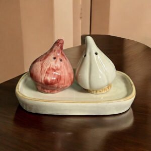 Jhaji Ceramics Handcrafted Ceramic Garlic & Onion Salt & Pepper Shaker Set with Tray