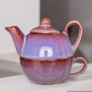 Jhaji Ceramics Ceramic Tea Pot Kettle with Cup Tea Pot Set Studio Pottery Cup 250Ml, Kettle 380 Ml (Set of Single Kettle with Cup (Dual Glazed)