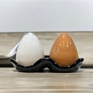 Jhaji Ceramics Handmade Ceramic Salt Pepper Sprinkler Set for Dining Table & Kitchen Ceramic Salt and Pepper Shakers Set Dispenser Set (60 ML) (Egg with Black Tray)