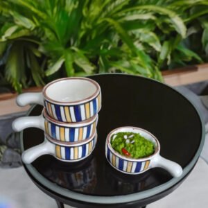 Jhaji Ceramics Ceramic Dip Spoon Set of 2| Mini Dip Bowls with handle for Serving Chutney, Salsa, Pickle, Sauce | Handpainted & Dishwasher Safe