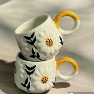 Jhaji Ceramics Cute Handmade Sunflower Cup for Chai Tea Cofee - Microwave and Dishwasher Safe