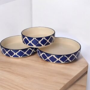 Jhaji Ceramics Ceramic Pasta Bowl Set of 3 Pieces Stackable Sizes (5.5 inch, 6.5 inch, 7.5 inch), Mughal Style Painted | Glossy Finish | Stoneware Ceramic Serving Bowls | Pasta Serving Plate