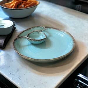 Jhaji Ceramics Caramel Swirl Chip & Dip Platter Serving Platter for Snacks - Platters Ceramic Platter Chip & Dip Platters Starter Plates Microwave Safe