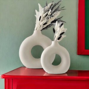Jhaji Ceramics Ceramic Ring Shaped vases | Handcrafted Flower Vases and Pot for Home Decoration, 8 inch & 6 inch