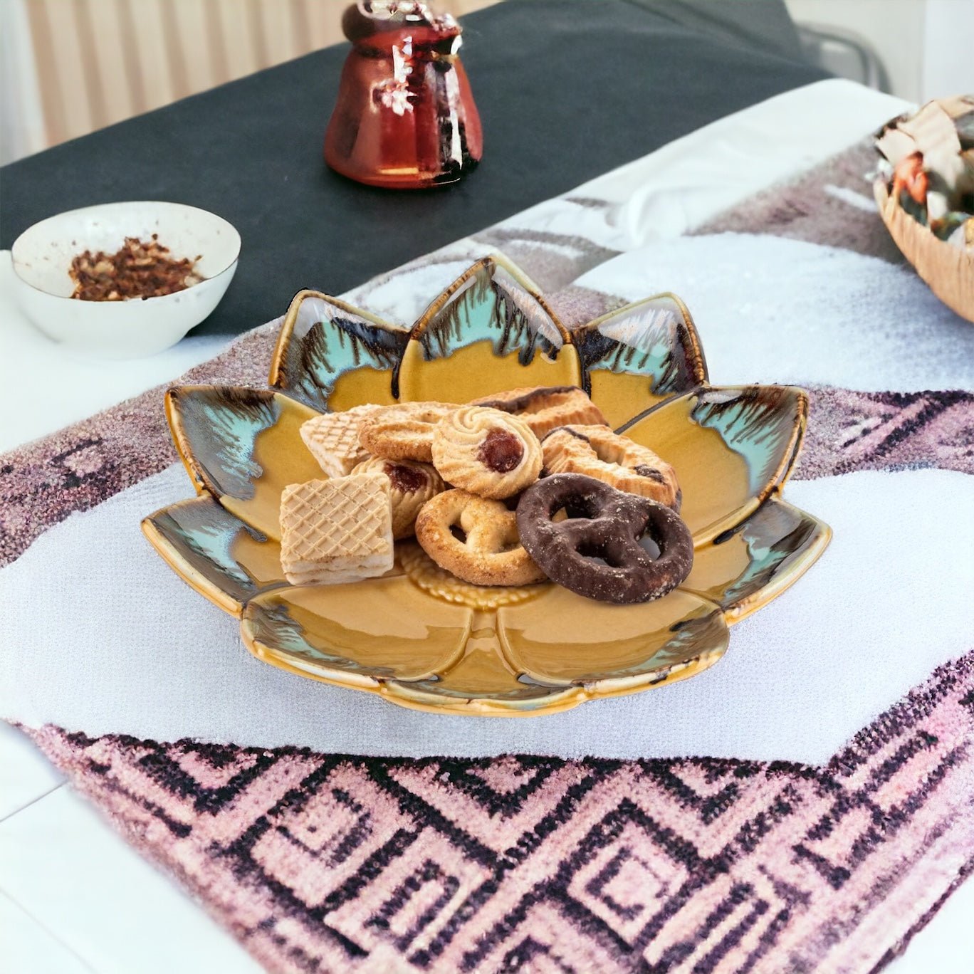 Jhaji Ceramics Ceramic Tray for Serving | Microwave Safe | Dry Fruit Tray for Serving | Fruit Basket for Dining Table | Serving Platter Tray for Snacks | Fruit Tray | Snack Tray