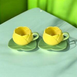 Jhaji Ceramics Ceramic Mug with Unique Lotus Design with Saucer Desert Plate â€“ 350ml | Perfect for Coffee Tea Milk | Microwave and Dishwasher Safe | Ideal for Home, Office, Gifting, Diwali