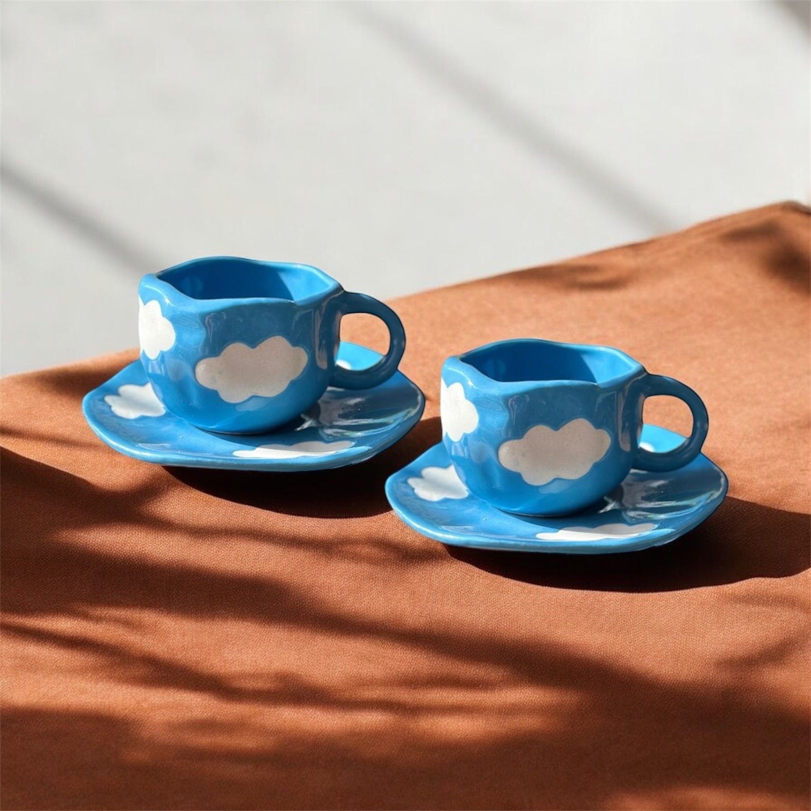 Jhaji Ceramics Handcrafted Ceramic Blue Cloud Mug with Desert Plate | Cloud Design | Perfect Addition to Any Coffee or Tea Lover's Collection | Microwave, Dishwasher and Food Safe | 250ml